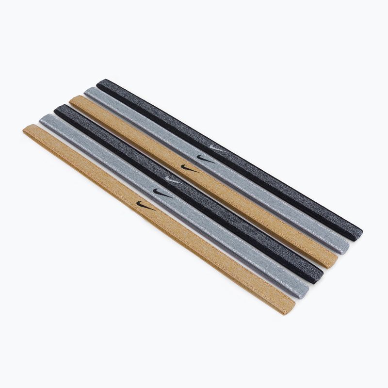 Opaski na głowę Nike Swoosh Sport Metalic 6 szt. wolf grey/black/club gold/metallic gold